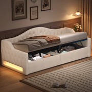 LETTO DA GIORNO 90x200 cm Imbottito Beige con LED e vano contenitore