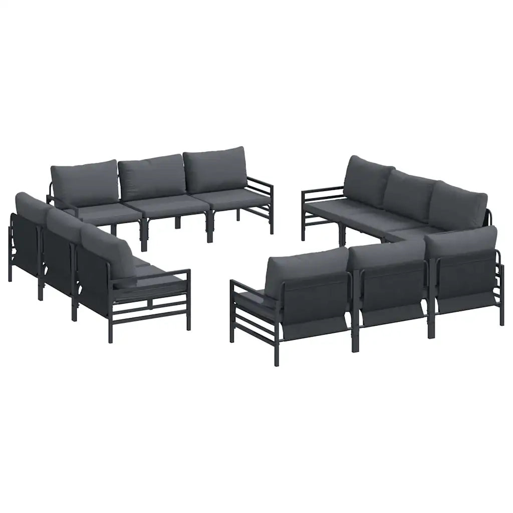 Set Divano da Giardino con cuscino 12 pcs Nero Acciaio