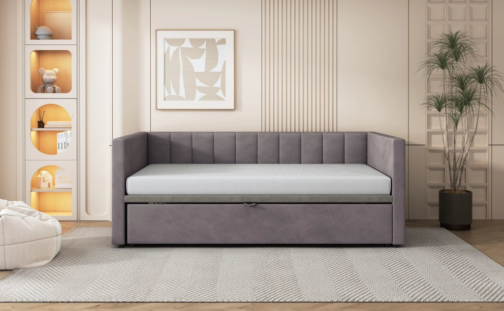 Letto sofa estraibile in velluto grigio 180x200 cm