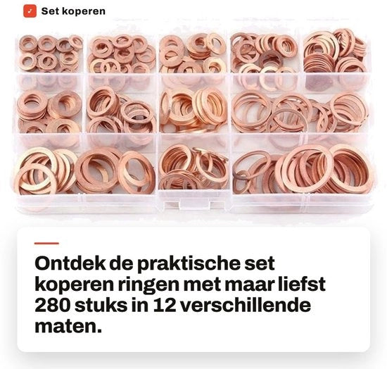 Set di anelli di chiusura in rame - 280 pezzi - Anelli di chiusura piatti con scatola di conservazione - Adatti per viti - Ideali per accessori di fissaggio