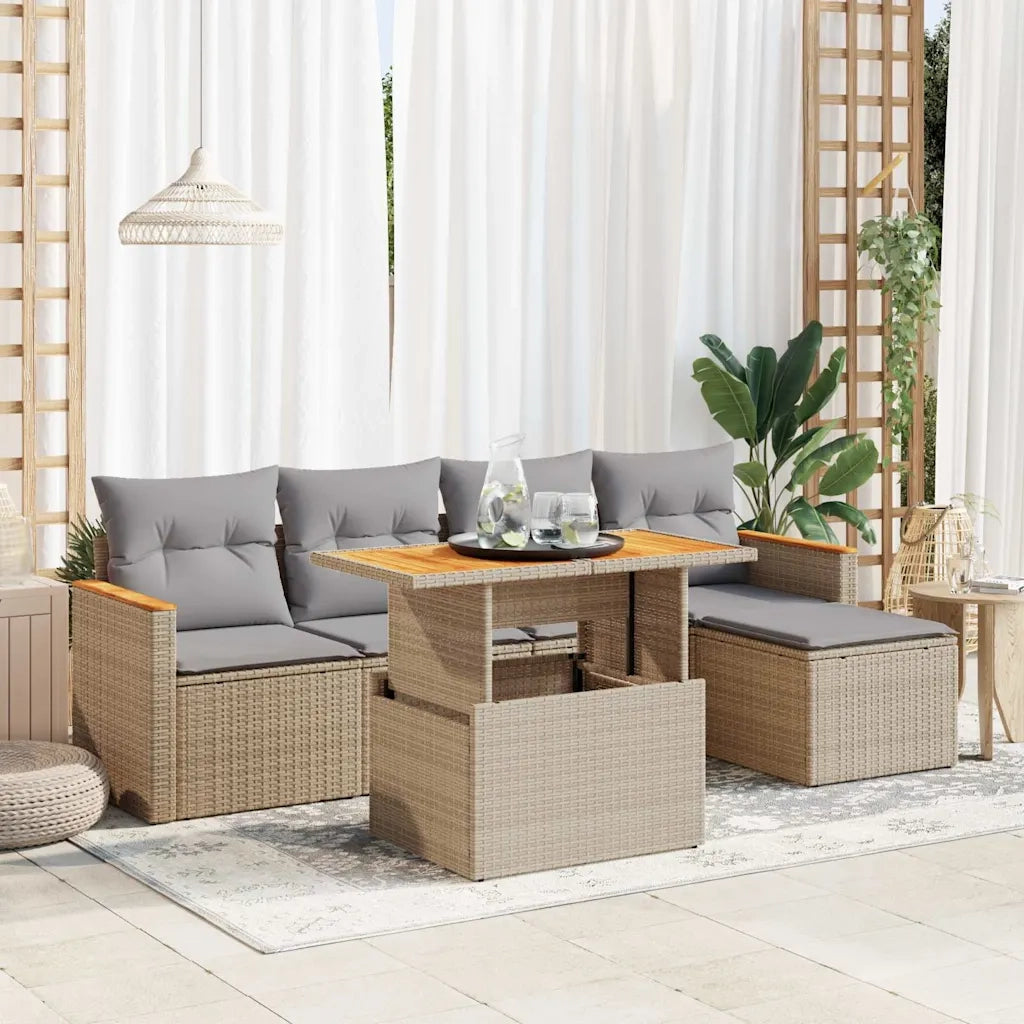 vidaXL Set Divano da Giardino 6 pz con Cuscini Beige Polyrattan Acacia