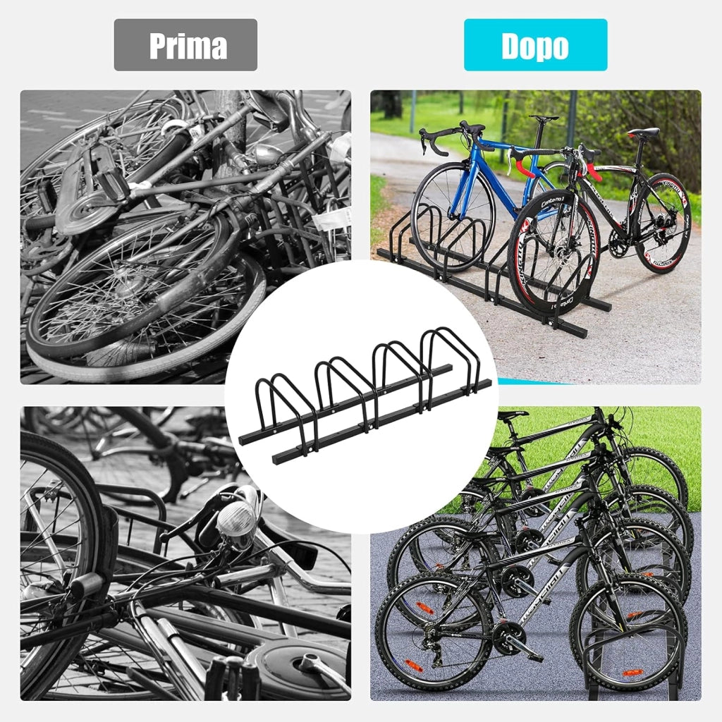 Rastrelliera per Biciclette, Portabiciclette Parcheggio Organizzatore per 4/5/6 Bici, Parcheggio per Biciclette, Telaio d'Acciaio (Nero, 4 Bici)