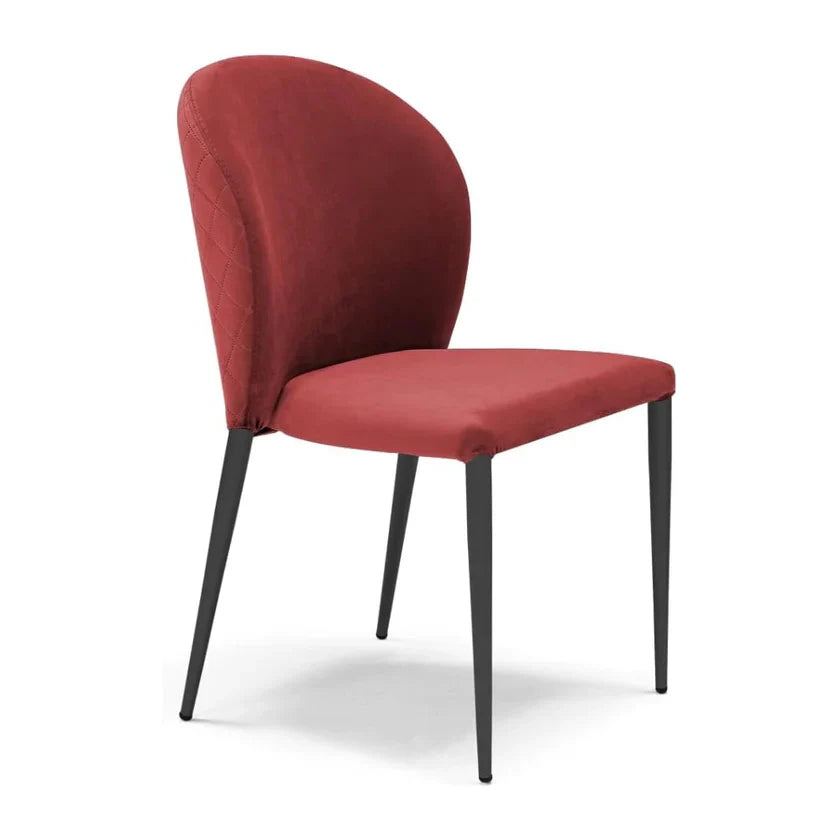 Sedia da pranzo imbottita in velluto GHIBLI LUX, 100% MADE IN ITALY, schienale a poltroncina, gambe robuste in metallo, design moderno, tessuto idrorepellente colore Rosso