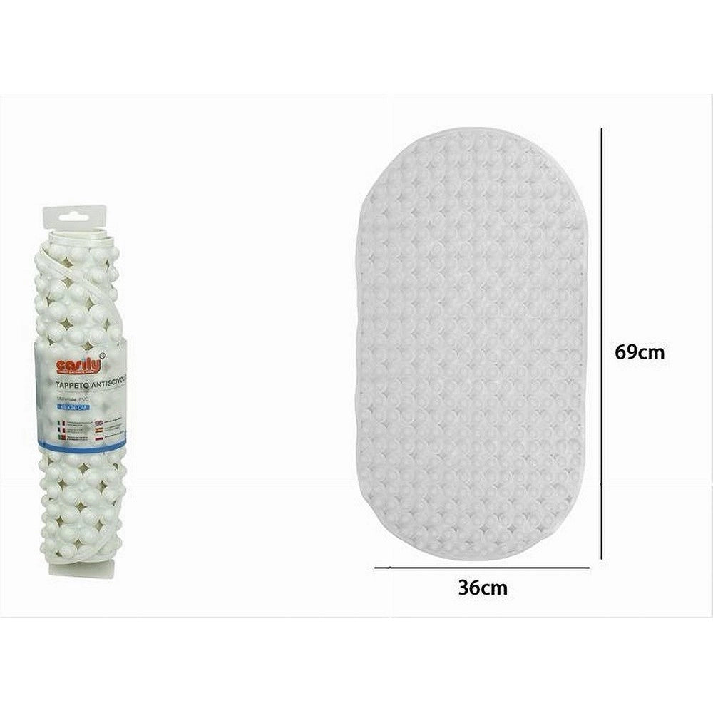 Trade Shop - Tappeto Tappetino Pvc Ovale Antiscivolo Vasca Bagno Doccia 69x36cm 79744 Bianco -