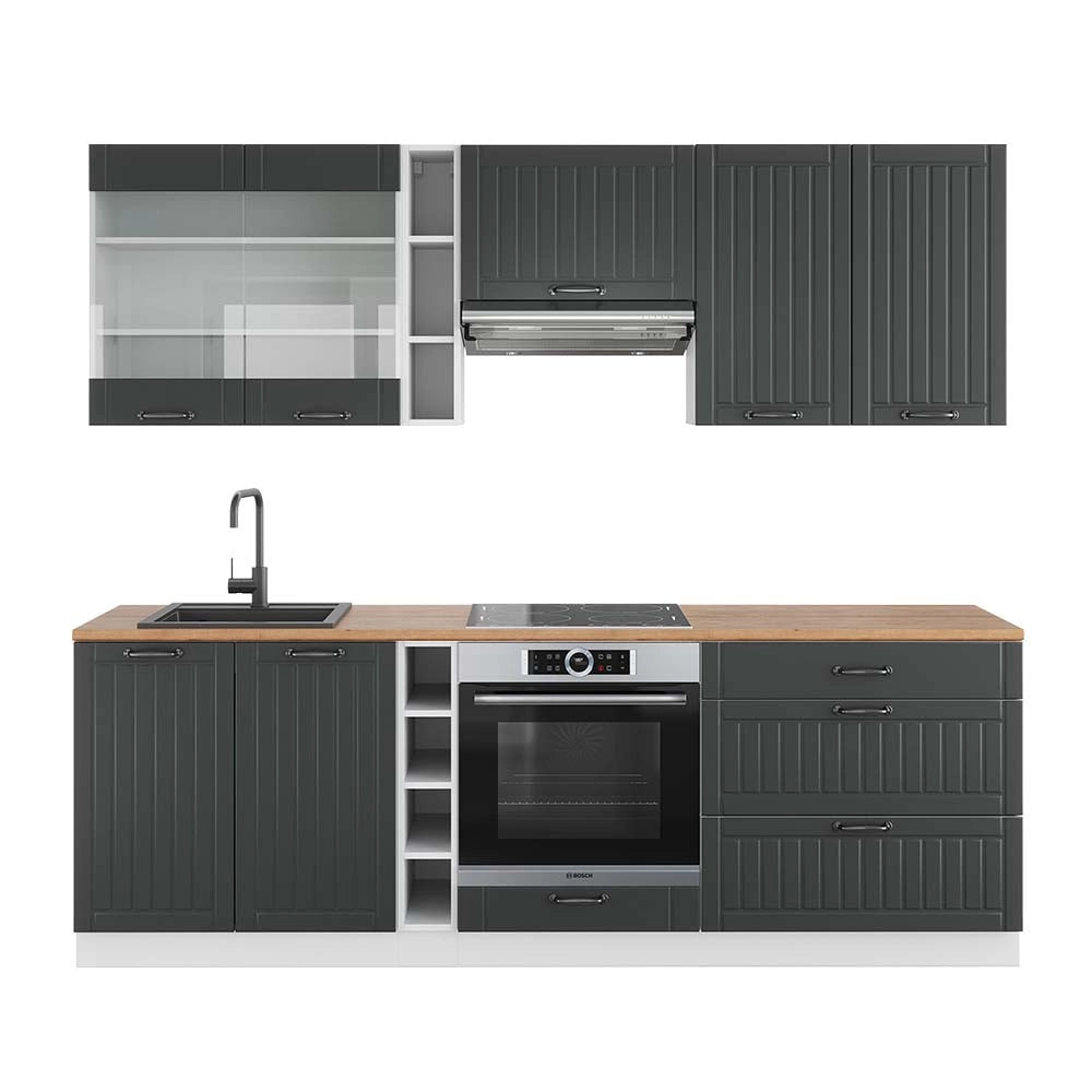 Cucina componibile Fame-Line Antracite rustico/Bianco 235 cm, PL Rovere Vicco
