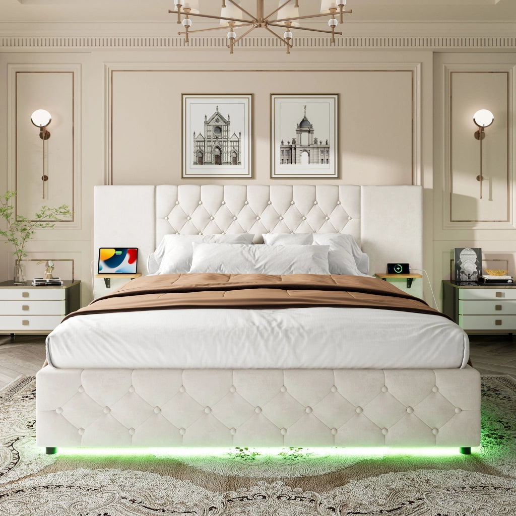 Letto Contenitore con Testiera LED, USB e Sollevamento Idraulico ¨C MINIMAL ¨C 160x200