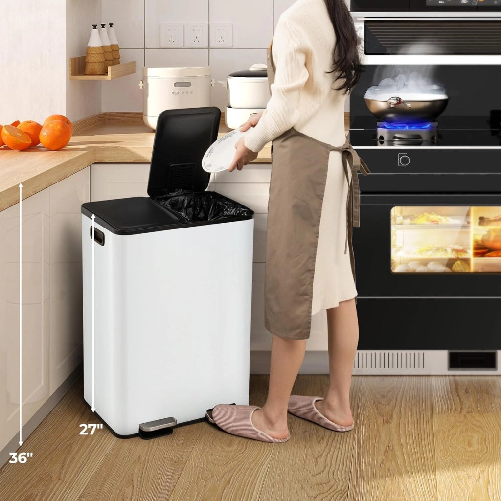 Pattumiera a Doppio Scomparto, 2 x 30 L, in Acciaio Inossidabile, Pattumiera a Pedale, Scatola Deodorante, Coperchio Liscio e Silenzioso, 2 Secchi Rimovibili, Pattumiera Riciclaggio Cucina
