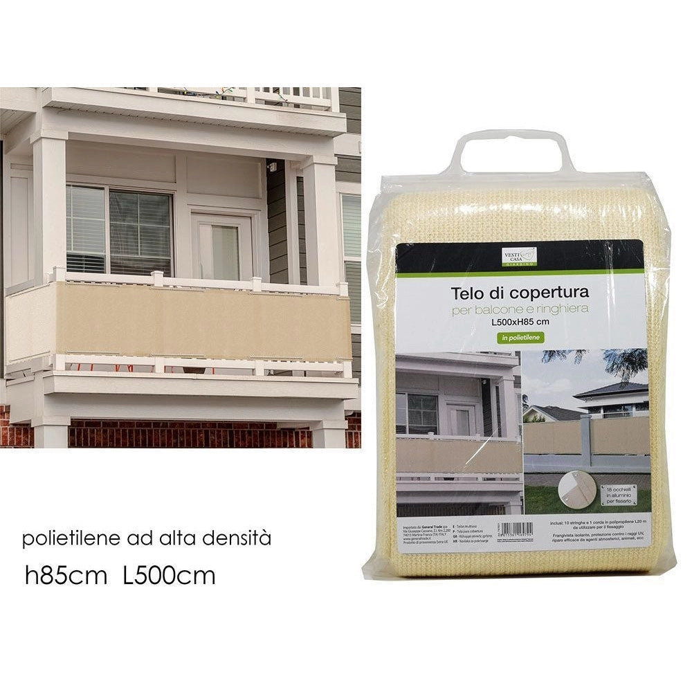 Trade Shop - Telo Copertura Frangivista Frangivento Ringhiera Protezione Vento Balcone 500x85cm Beige -