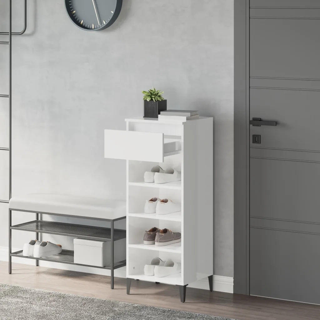 Scarpiera Bianco Lucido 40x36x105 cm in Legno Multistrato 819782