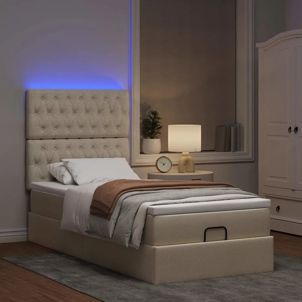 Struttura Letto Pouf con Materasso Crema 80x200 cm in Tessuto 3314049