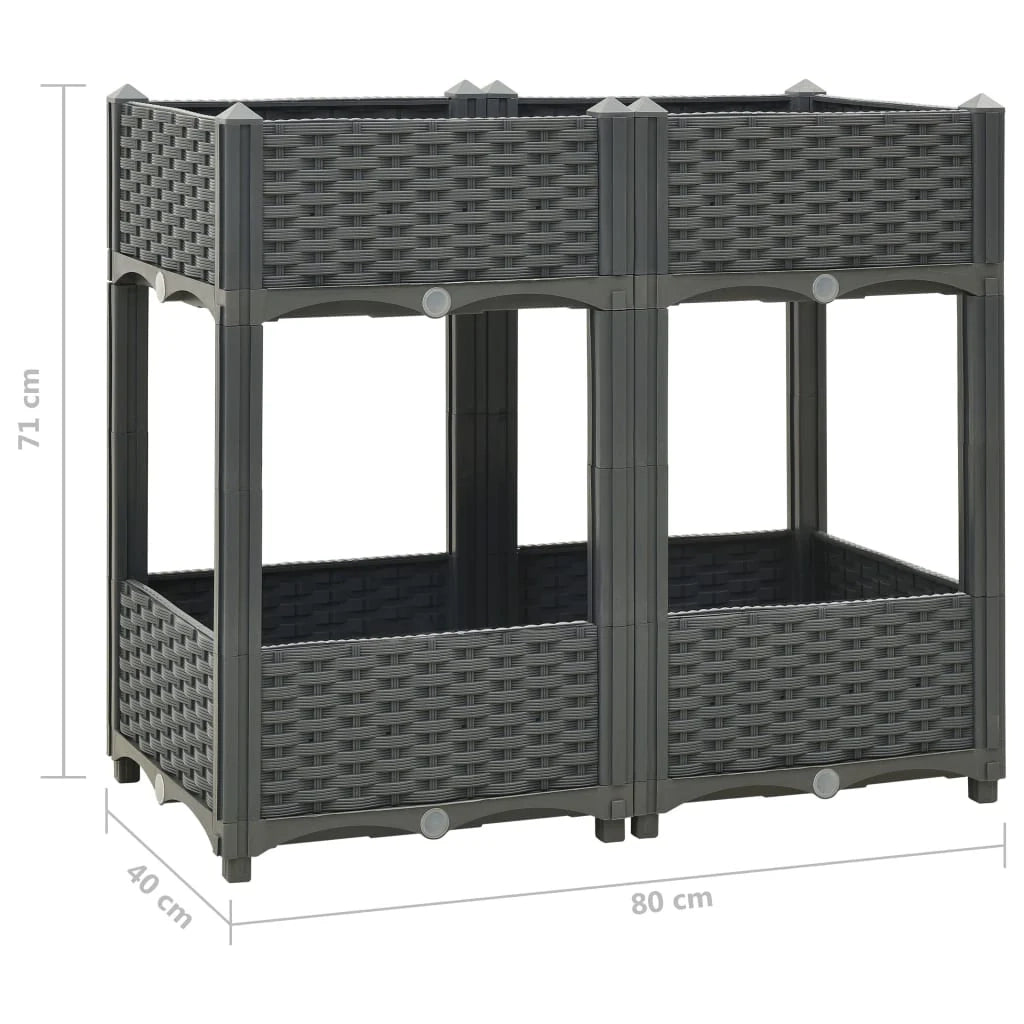 Fioriera rialzata per piante e fiori giardino 80 x 40 x 71 cm polipropilene grigio scuro 02_0000948