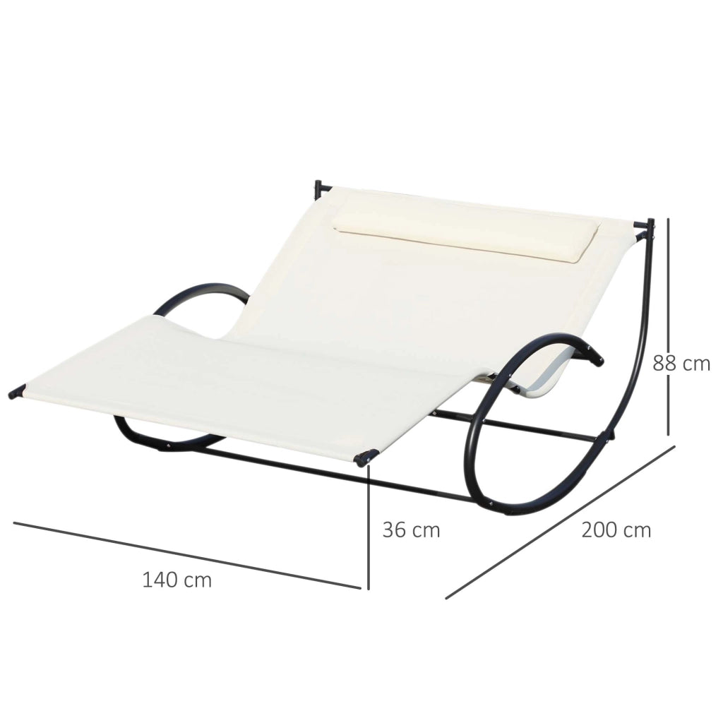 Sdraio da Giardino 2 Posti a Dondolo ¨C zephmum ¨C Metallo e Texteline Bianco Crema 140x200x36-88cm