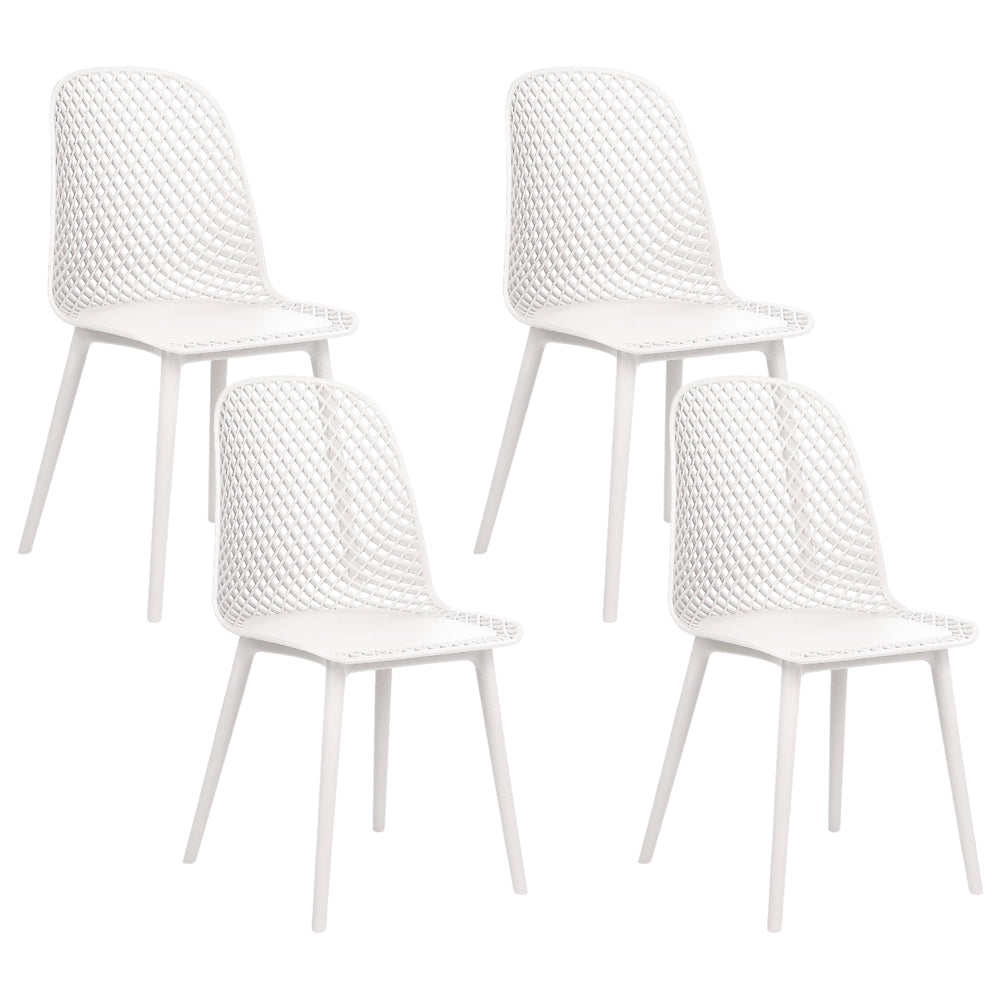 Set di 4 sedie da pranzo Seduta e gambe sintetiche bianco Schienale a rete aperto Design moderno e minimalista