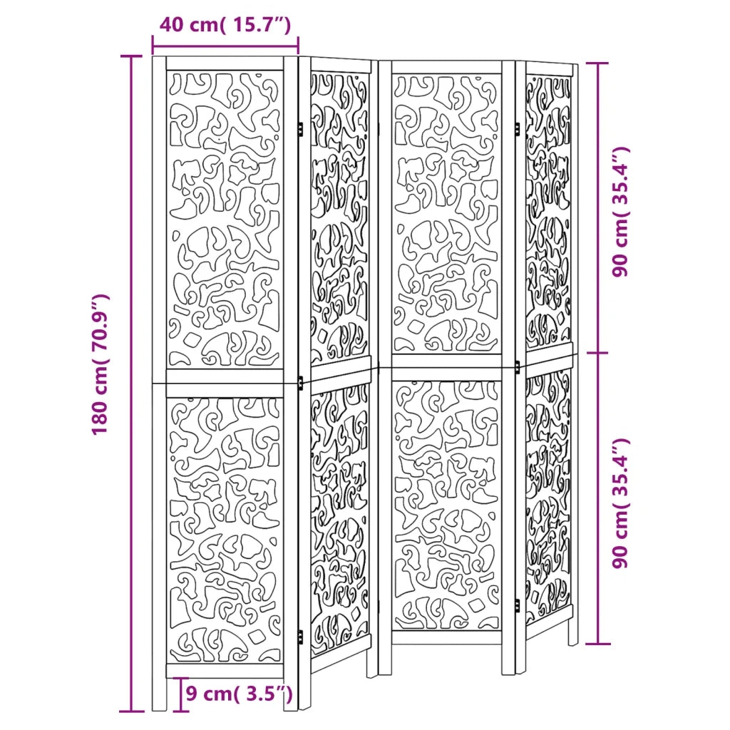 Divisorio Ambienti | Divider per stanze | Paravento 4 Pannelli Nero Legno Massello di Paulownia
