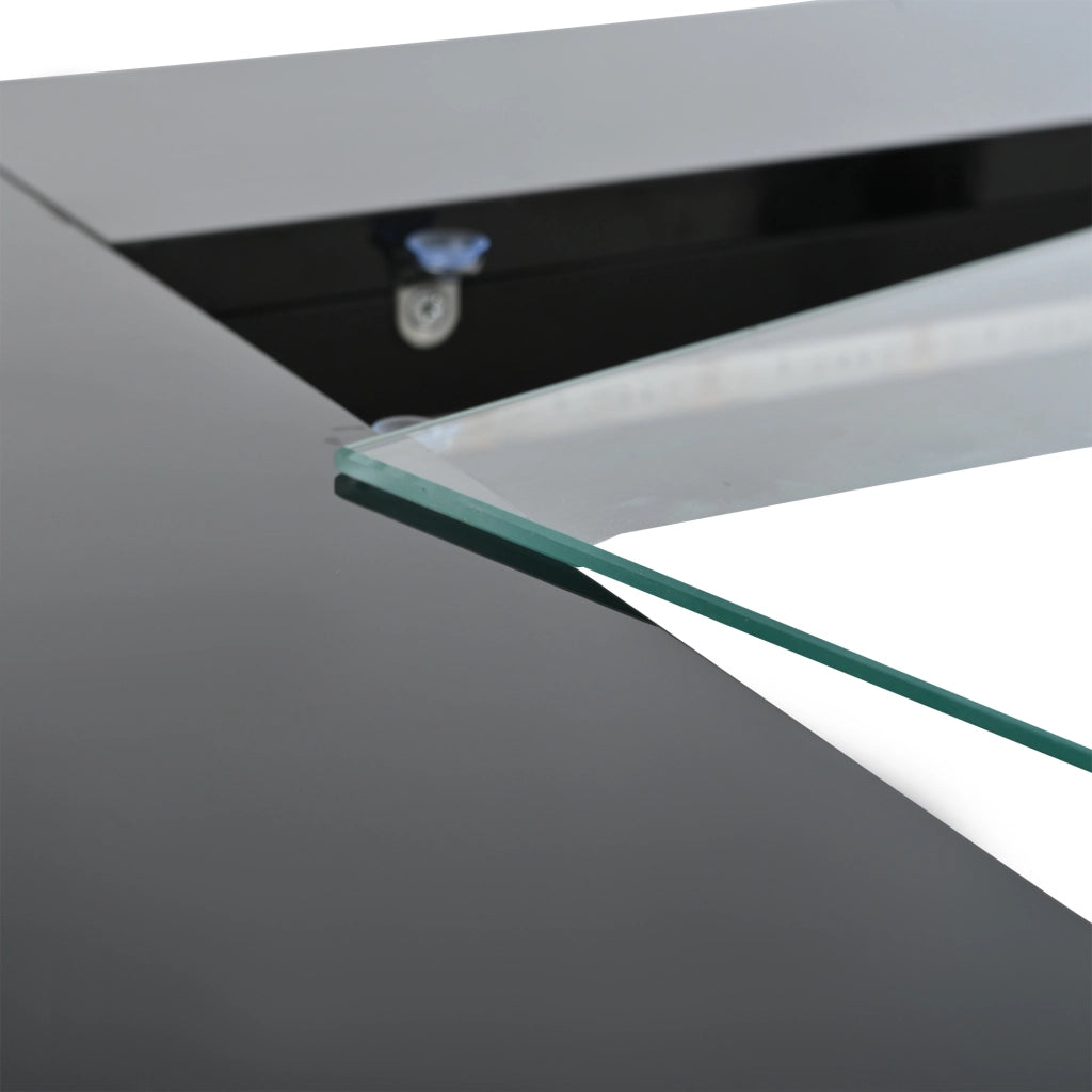 Tavolino da salotto 70x70x35 cm; design traforato con vetro temperato e LED; MDF nero
