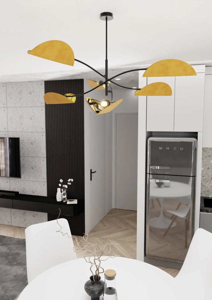 Plafoniera Moderna Ares Acciaio Nero Arancione 6 Luci E14 Ip20