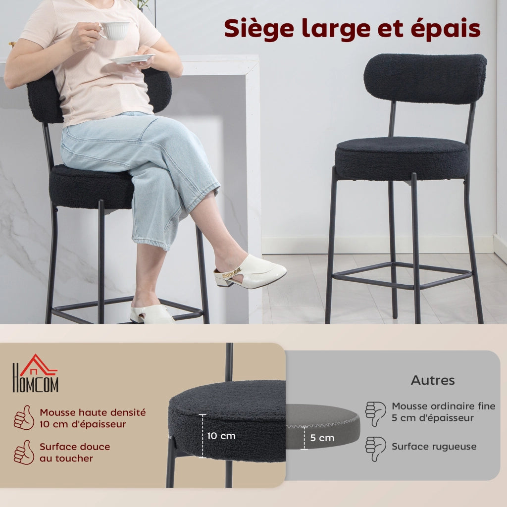 Sgabelli da Bar con Schienale ¨C zephmum ¨C Tessuto Bouclette, Nero, 49x52x95 cm