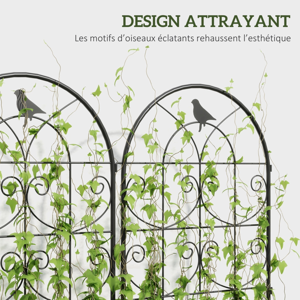 Supporto per piante rampicanti con uccelli ¨C zephmum ¨C 2 pezzi metallo 50x120 cm nero