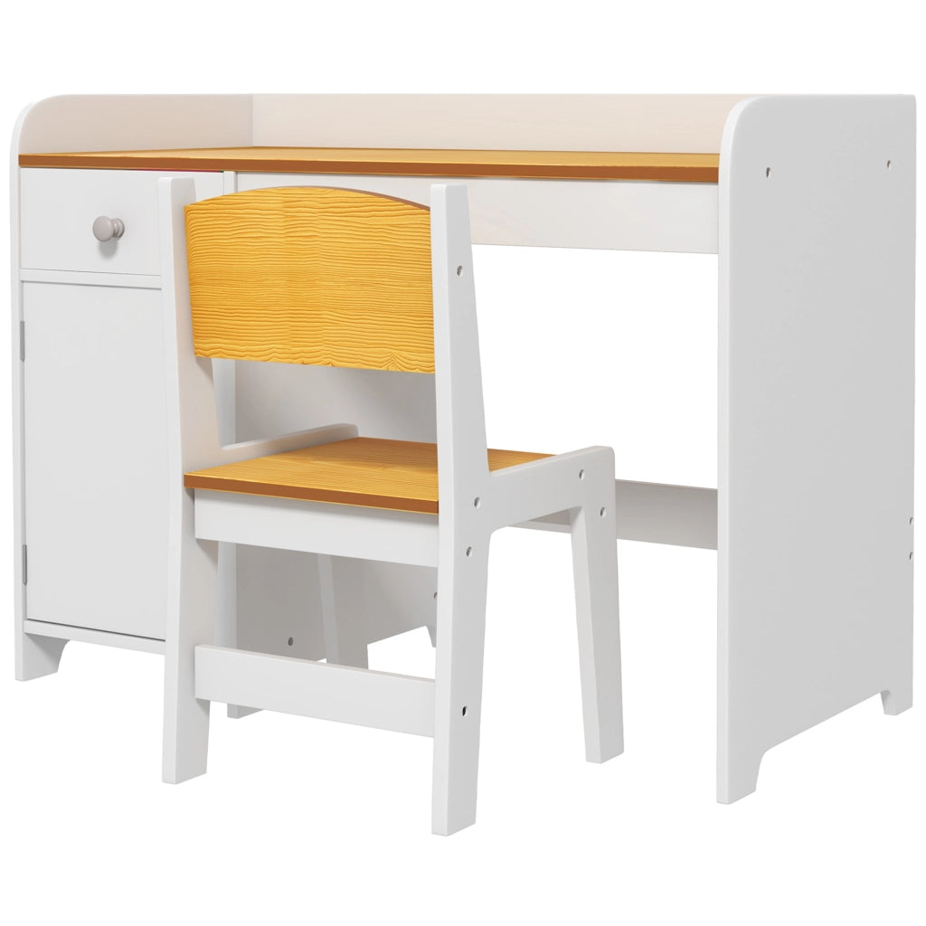 EasyComfort Banco Scuola e Sedia per Bambini da 3-6 Anni con Cassetto e Armadietto in Legno Bianco