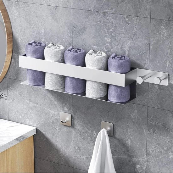 Sostegno per asciugamani senza perforazione per bagno e cucina - acciaio inossidabile con 2 ganci per asciugamani