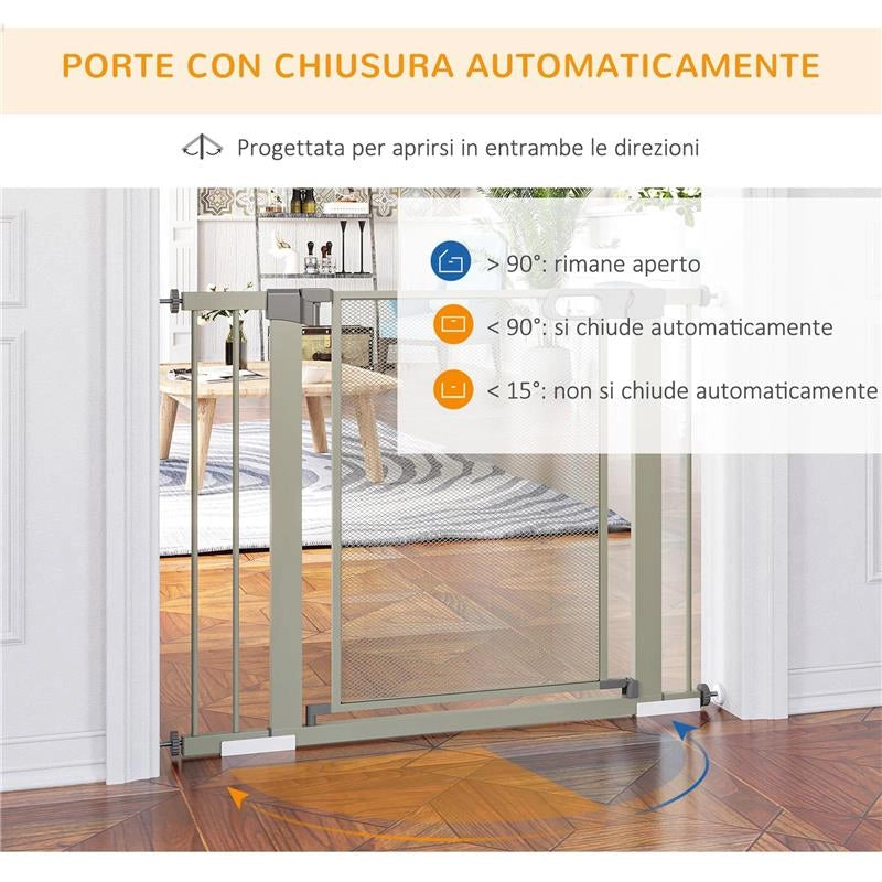 CANCELLINO PER CANI ESTENSIBILE A PRESSIONE CON CHIUSURA AUTOMATICA, 75-103X76 CM, GRIGIO