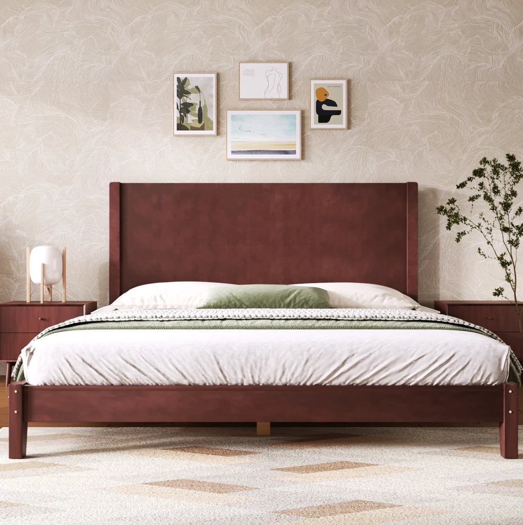 Letto a piattaforma 160x200 cm con testiera e rete a doghe; marrone