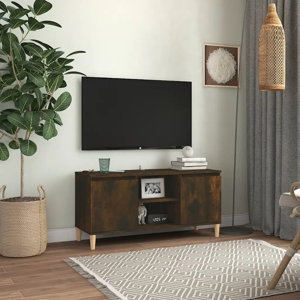 Mobile TV | Armadietto TV | Mobile Porta TV con Gambe in Legno Massello Rovere Fumo 103,5x35x50cm