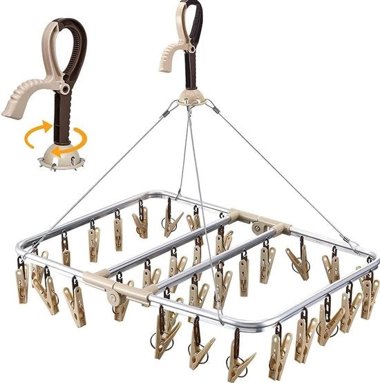 Appeso per Asciugamani in Alluminio con 32 Ganci per Intimo, Cappelli, Calze e Altro (Beige)