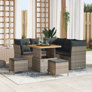 Set Divano da Giardino 8 Pezzi con Cuscini Grigio Polyrattan Acacia