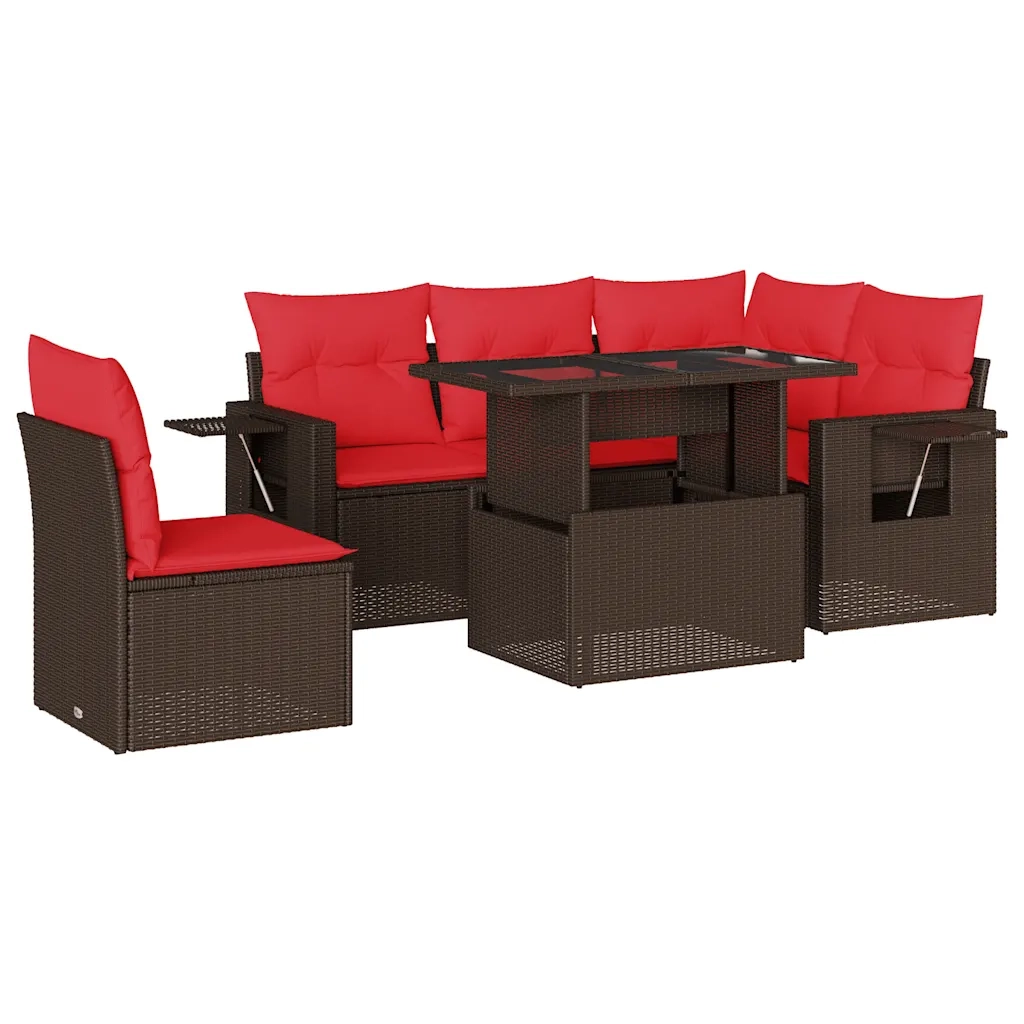 Set Divani da Giardino 6 pz con Cuscini Marrone in Polyrattan 3267914