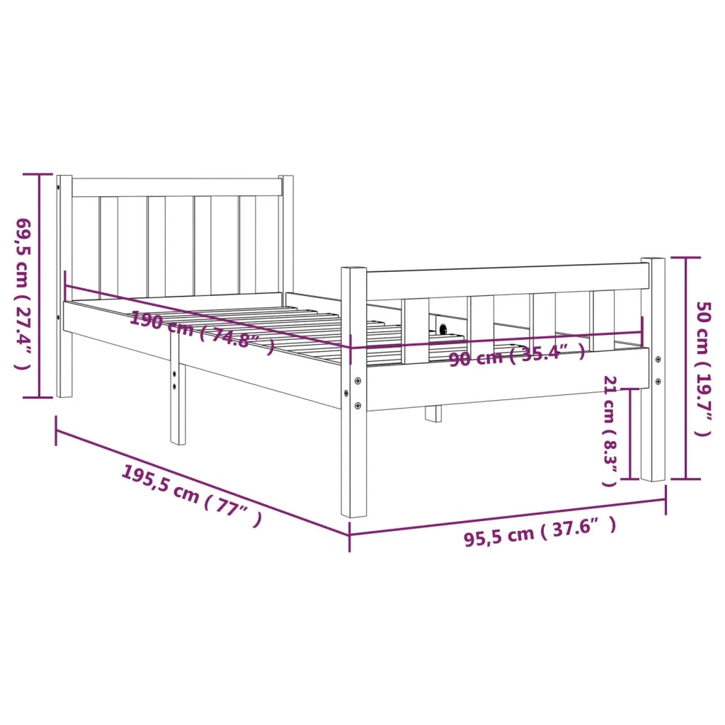 Giroletto-Struttura Letto in Legno Massello 90x190 cm Single 905139