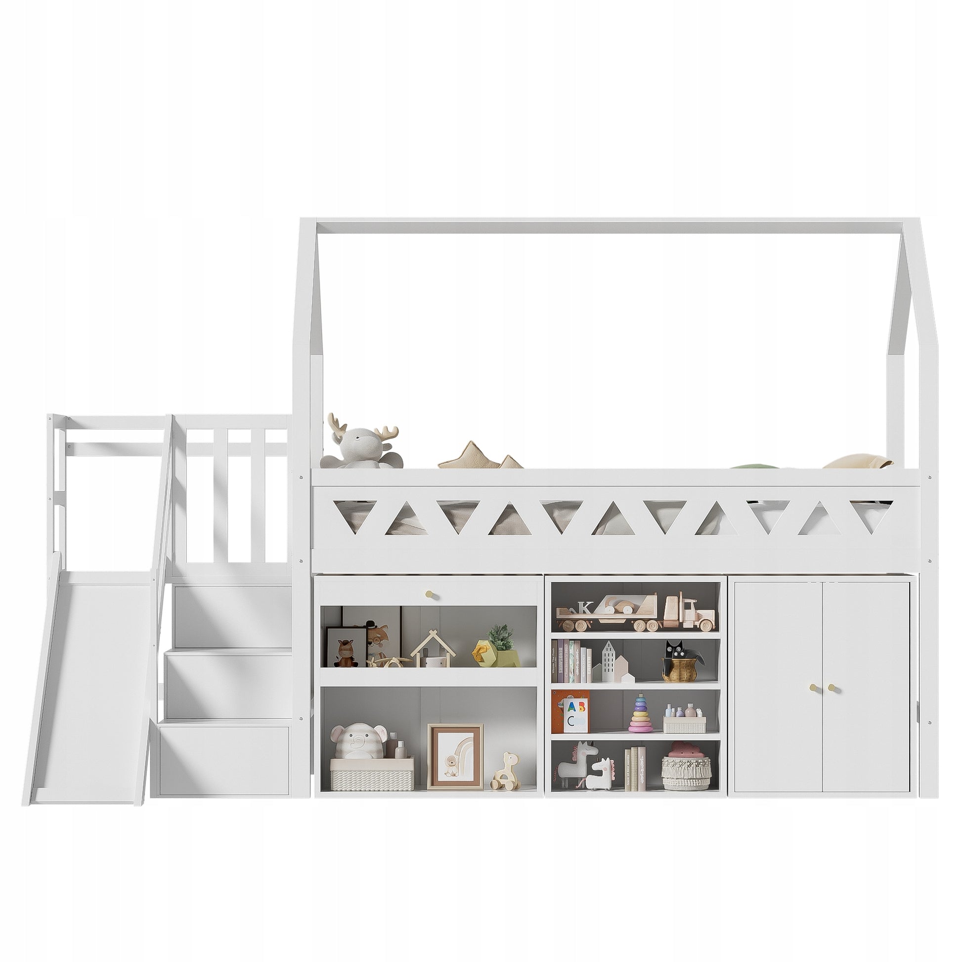 Letto a castello per bambini con scivolo e cassetti - Xylo - 90x200