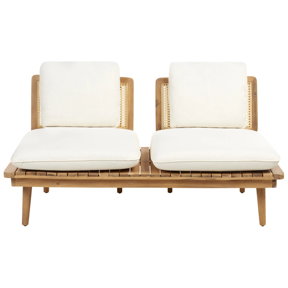 Set da giardino 5 pezzi Legno chiaro con cuscini beige chiaro Divano Poltrona Tavolino 4 posti Set da conversazione Boho
