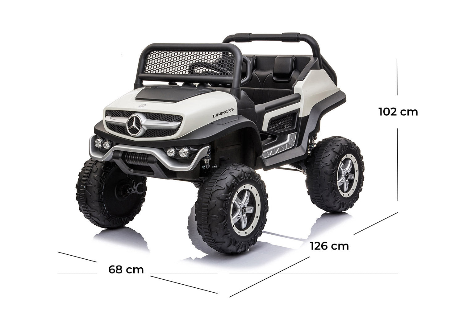 Macchina Elettrica per Bambini 12V con Licenza Mercedes Unimog Bianca