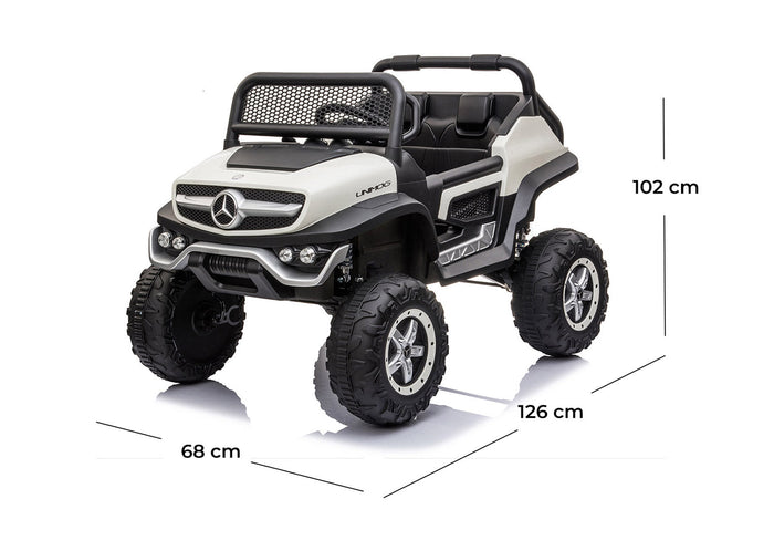 Macchina Elettrica per Bambini 12V con Licenza Mercedes Unimog Bianca