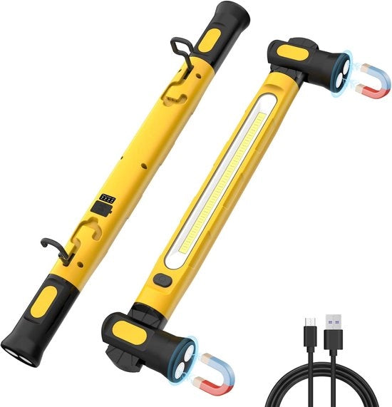 Lampada di lavoro LED a LED a striscia magnetica - 6000mAh / 3000LM lampa da ispezione ricaricabile - 3 modalità di colore, regolabile a 360°, uscita USB impermeabile all'acqua - Riparazione e ispezione autonoma - Giallo