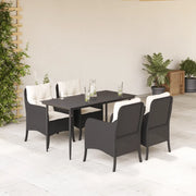 Set da Pranzo da Giardino 5 pz Nero con Cuscini in Polyrattan