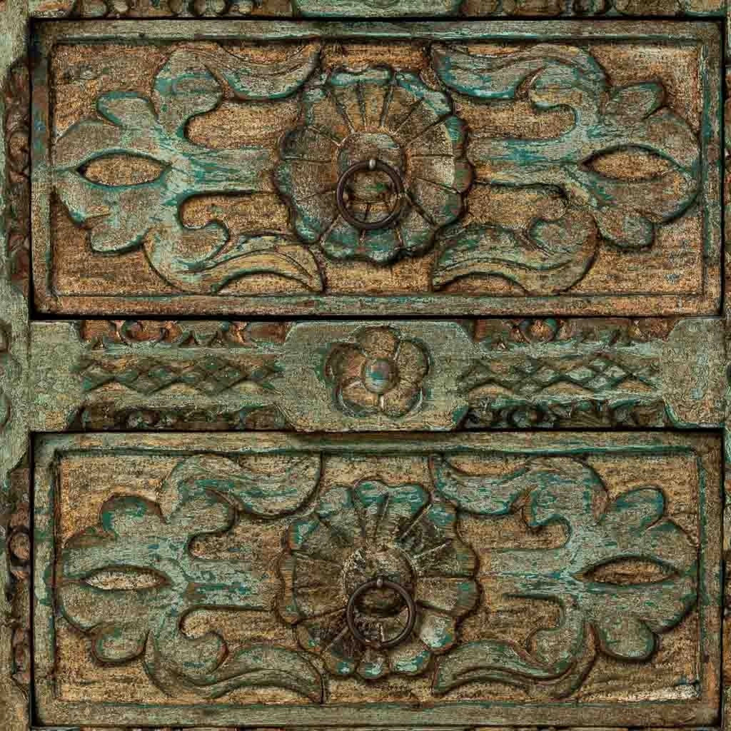 Comodino in legno artigianale, blu, con 2 cassetti, 50x40x60h cm