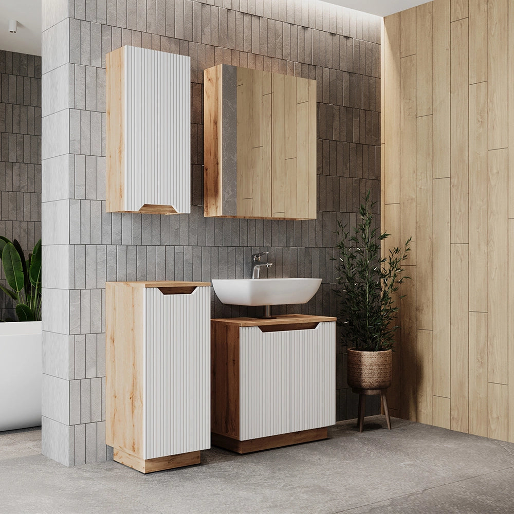 Vicco Set di mobili da bagno Rovere/bianco a strisce 4 parti