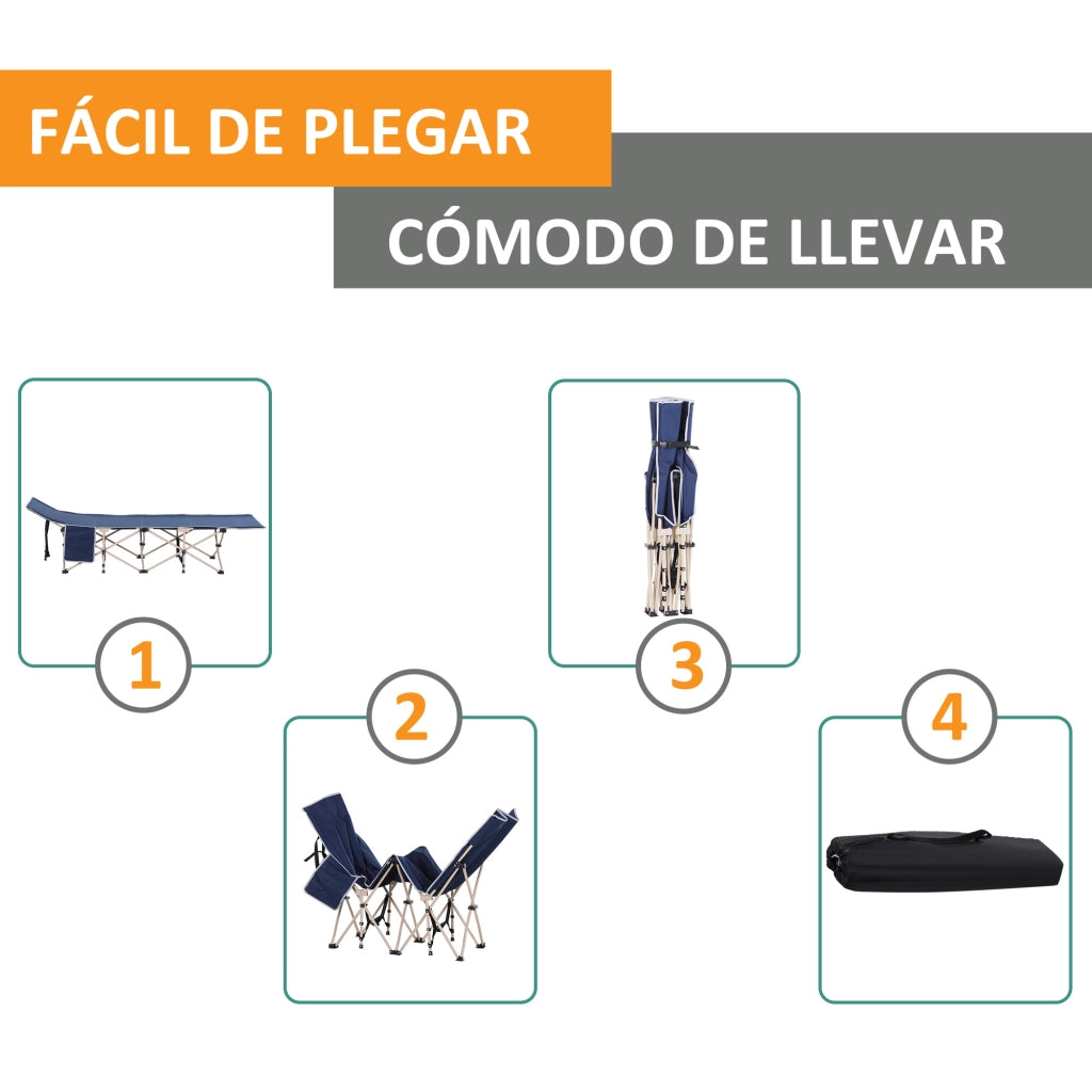 Letto da campeggio con tasca laterale e telaio in acciaio ¨C zephmum ¨C blu 190x68x52 cm