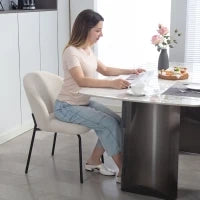 Set di 2 sedie da pranzo in velluto a coste, con piedi in acciaio, 56x58x78cm, Crema