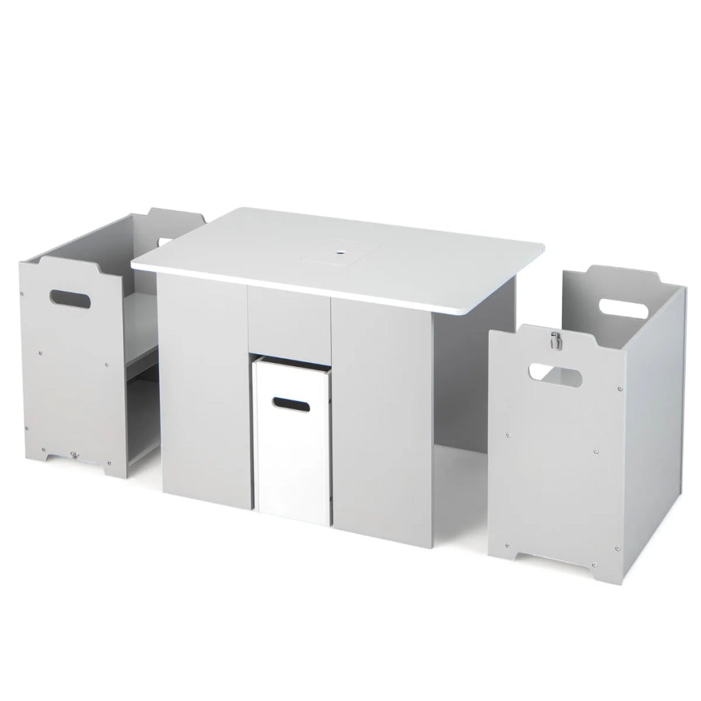 Set di 1 tavolo per bambini 4 in 1 con 2 sedie impilabili 70 x 45 x 47 cm salvaspazio design contemporaneo in MDF grigio 20_0009943