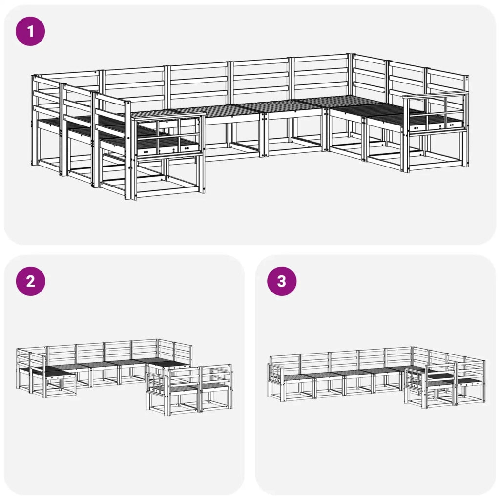 Set di divani da esterno 9 pcs Bianco Legno di Acacia Massello 3388228