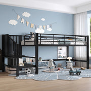 Letto a soppalco 90x200 cm con scala contenitore in metallo e MDF nero