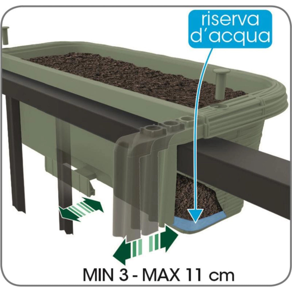 Rondine 60 - set di 3 balconiere intrecciate da 60cm con agganci regolabili e riserva d'acqua Salvia