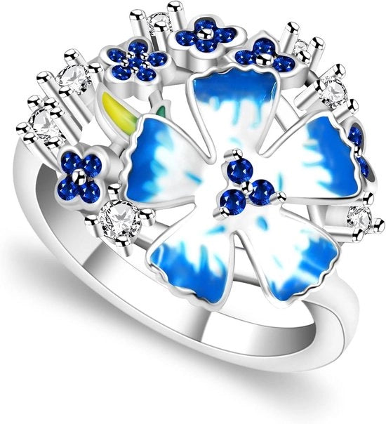 Anello a fiori blu in ceramica | Collana ispirata alla natura per donne con finitura dorata in oro