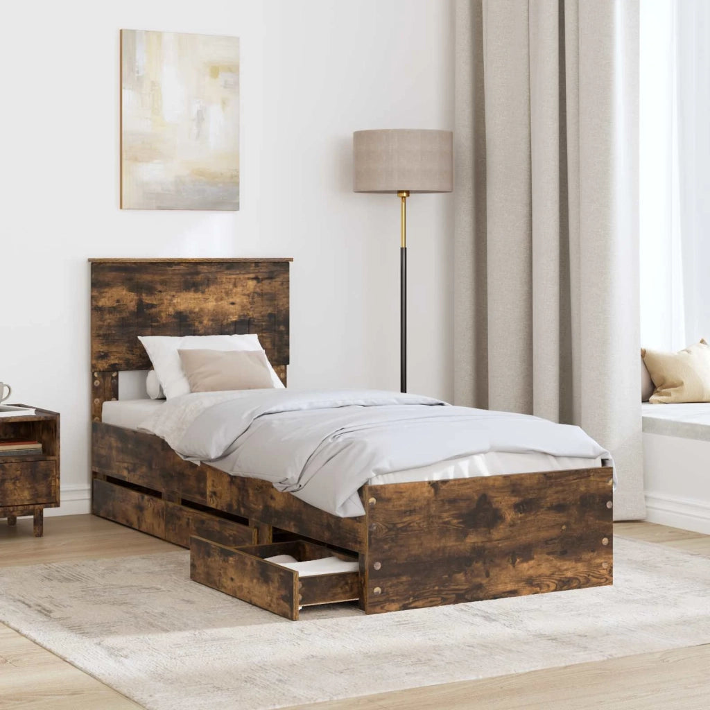 Struttura del letto con cassetto Rovere fumé 75 x 190 cm 3410760