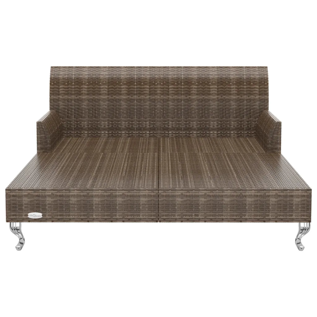 Lettino Prendisole per 2 Persone con Cuscini Polyrattan Marrone 48130