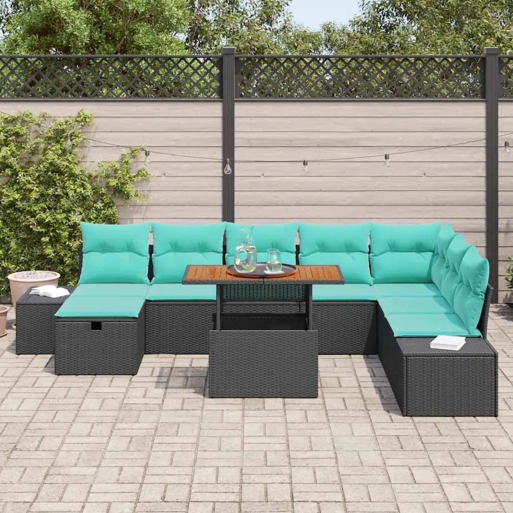 Set Divano da Giardino 9 pz Nero polyrattan 3360071
