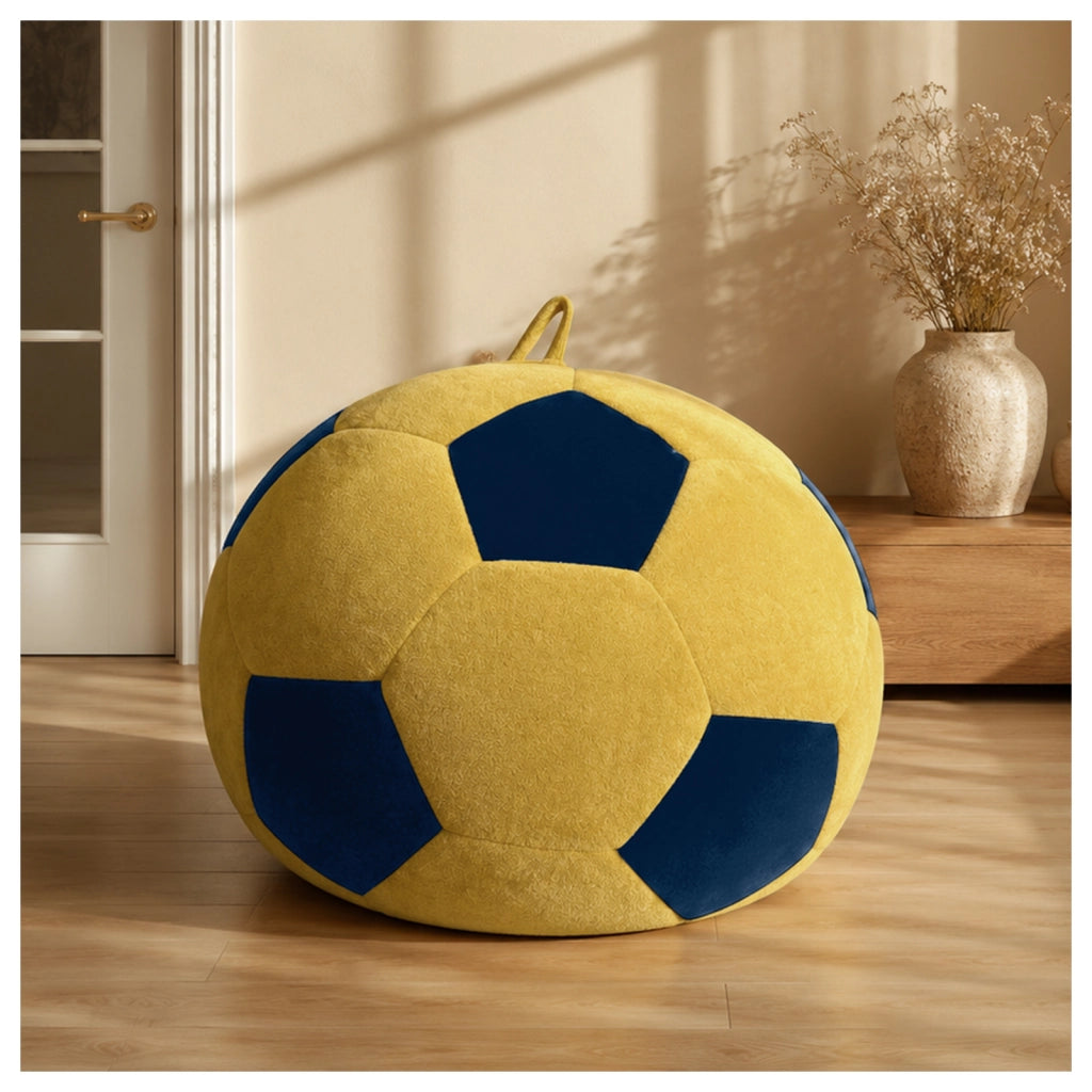 Poltrona pouf rotonda - con imbottitura in schiuma a granuli - in flanella - blu e giallo